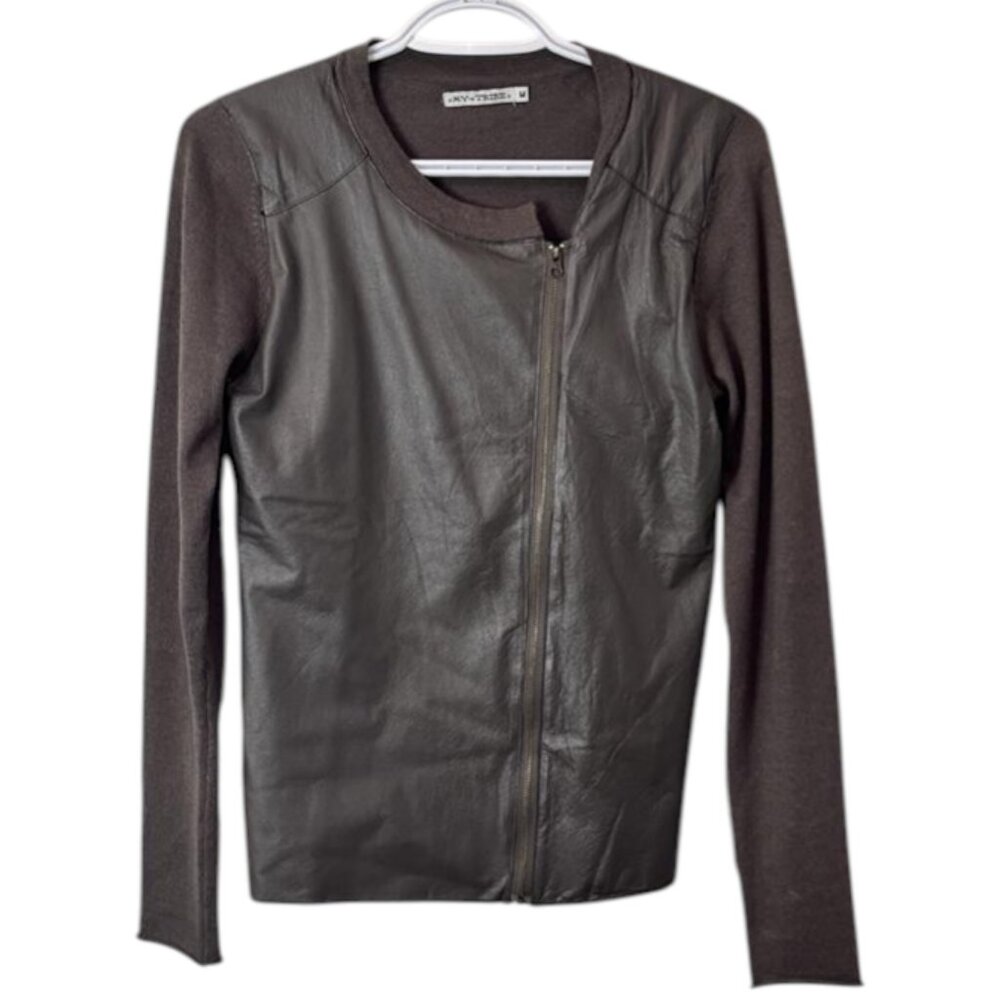 My Tribe black leather front asymmetrical zip jacket size M